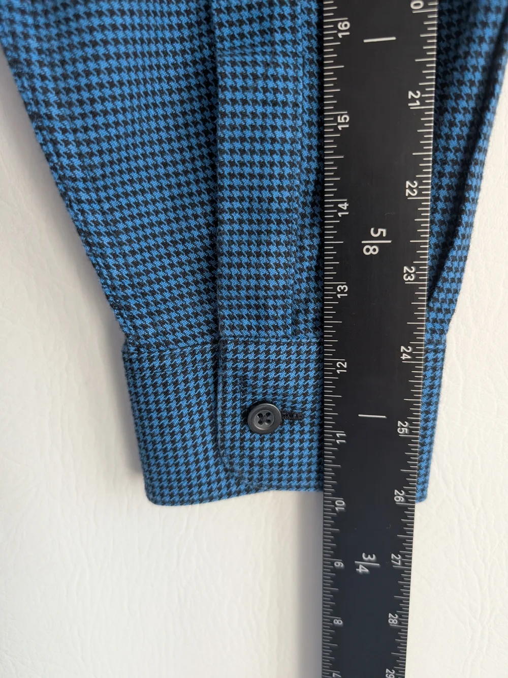 L.L. Bean Blue Black Houndstooth Cotton Flannel Button-Down Shirt - L Tall